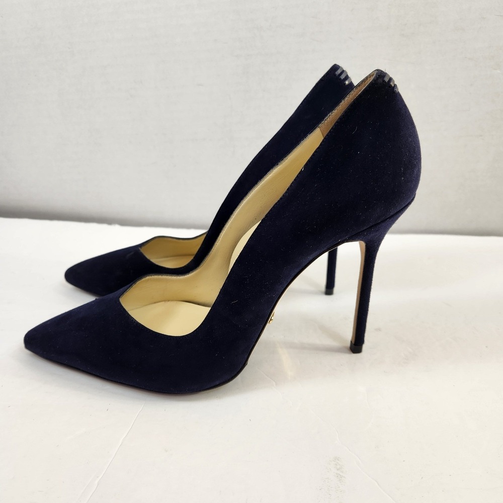 Sarah Flint Perfect Pump 100 Navy Suede Pointed Toe Stiletto Heels Sz 39.5 US 9 - Picture 3 of 12